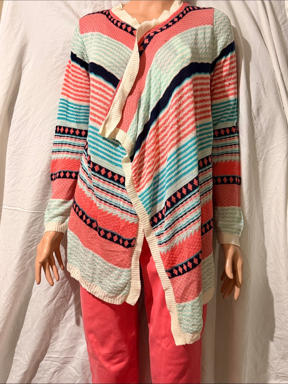 Say What? NY Southwestern Geometric Open-Front Cardigan Sweater Size S